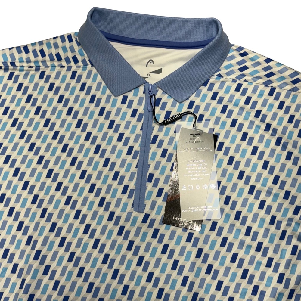HEAD Golf‎ Ares Mens XL Polo Shirt Blue White Geometric 1/4 Zip Moisture Wicking